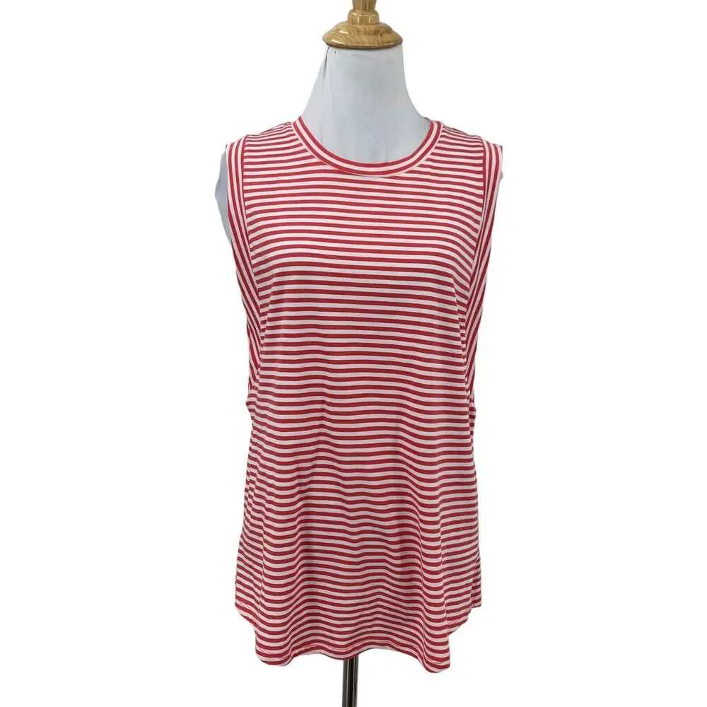 Michael Kors Tank Top Womens M Medium Watermelon Striped Sleeveless Crew Neck